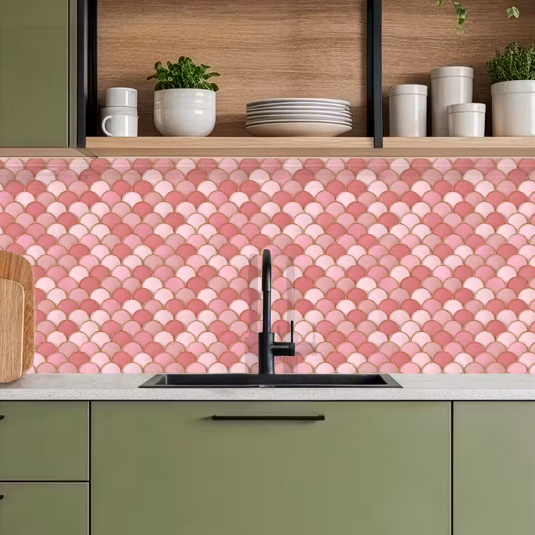 Keuken achterwand - Tegel - Patroon - Roze - Goud — 8