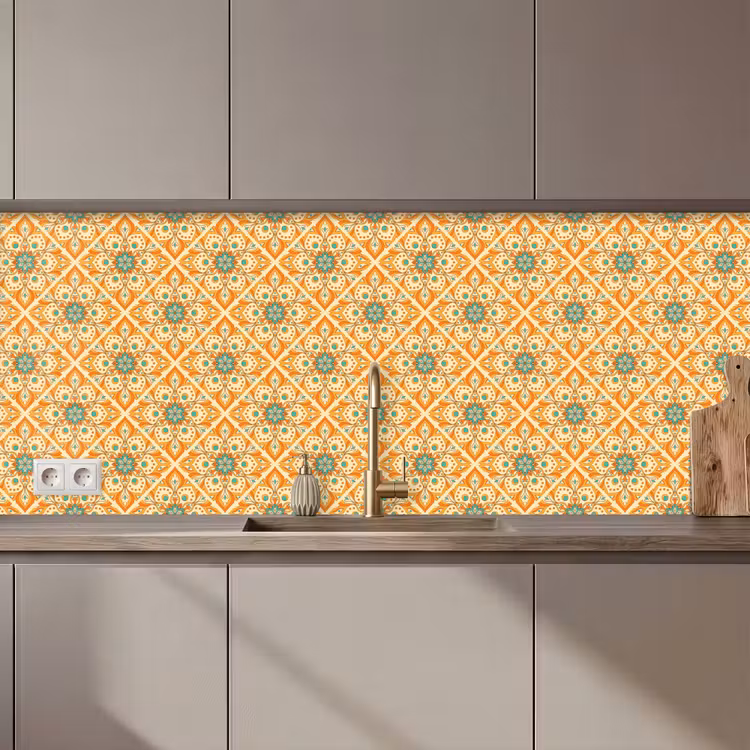 Keuken achterwand - Mandala - Boho - Bloemen - Oranje - Patroon — 1