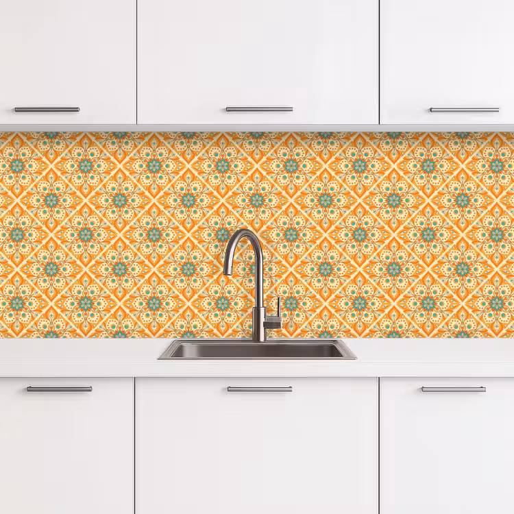 Keuken achterwand - Mandala - Boho - Bloemen - Oranje - Patroon — 4