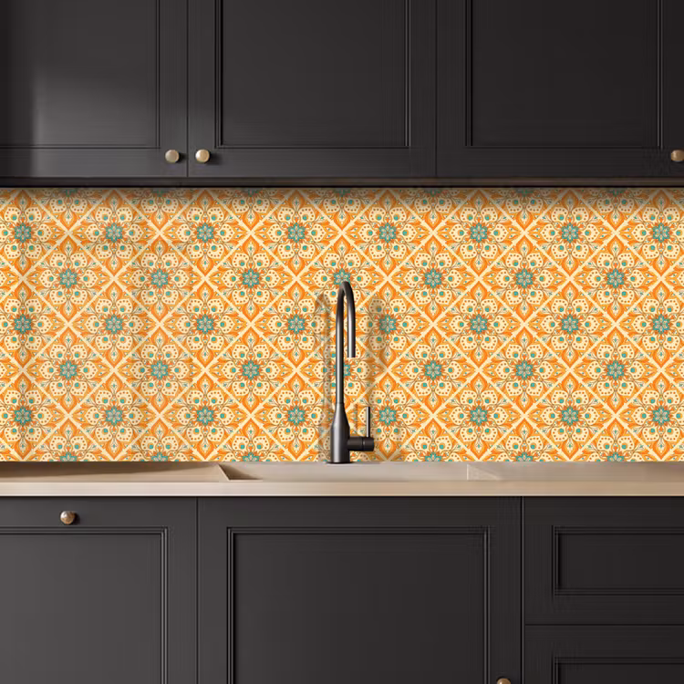 Keuken achterwand - Mandala - Boho - Bloemen - Oranje - Patroon — 6