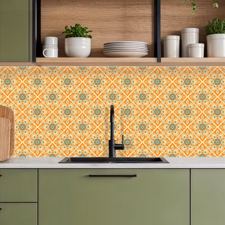 Keuken achterwand - Mandala - Boho - Bloemen - Oranje - Patroon — 8