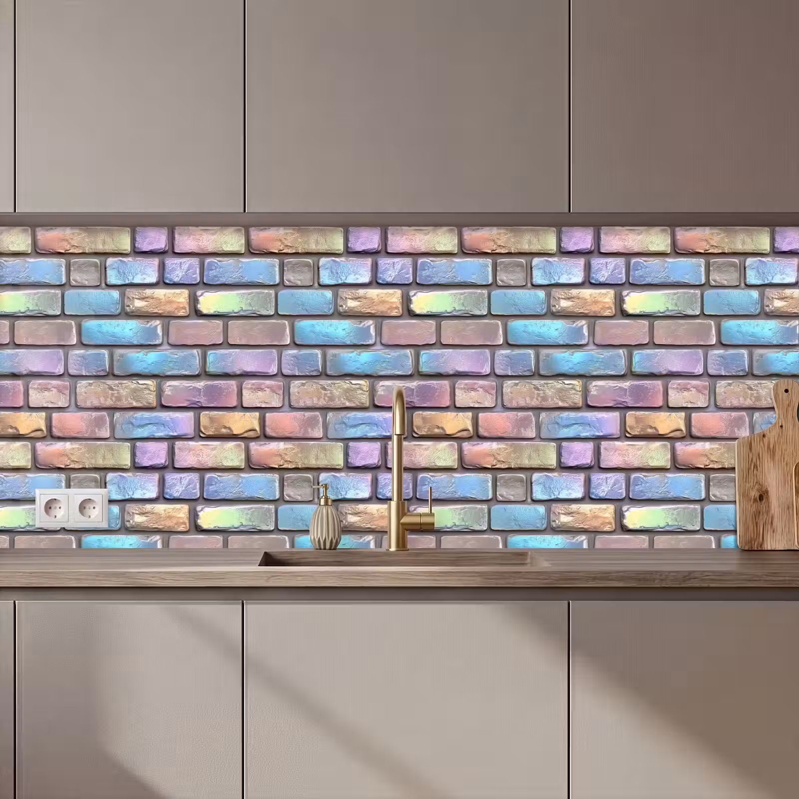 Keuken achterwand - Stenen - Regenboog - Metallic — 1