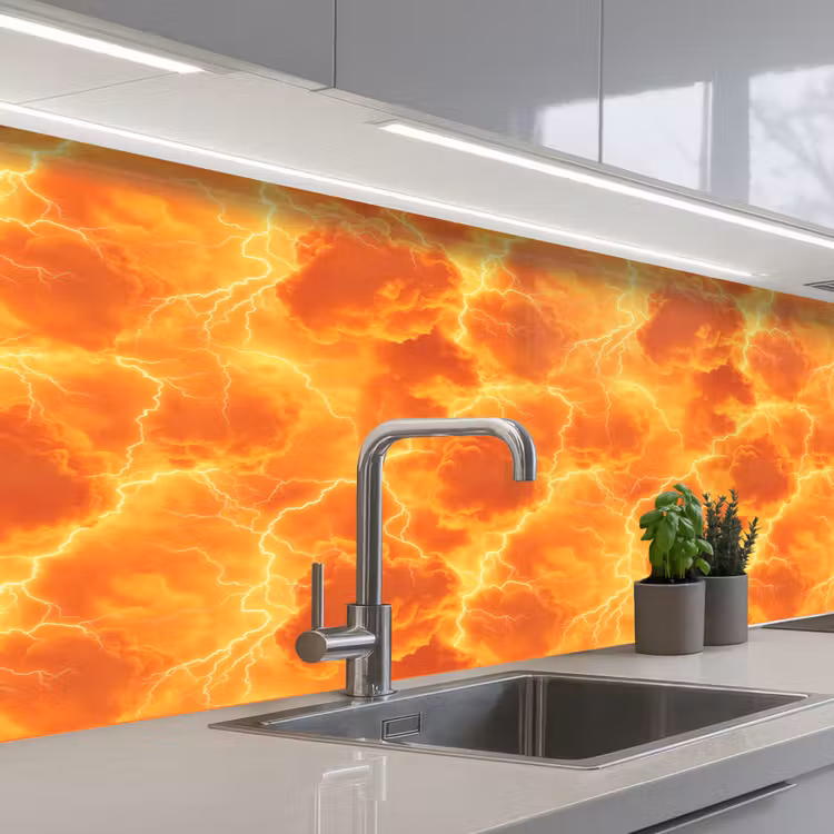 Keuken achterwand - Bliksem - Storm - Oranje — 2
