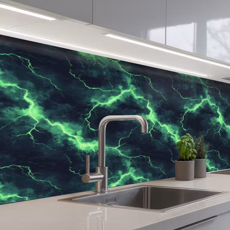 Keuken achterwand - Groen - Bliksem - Storm — 2