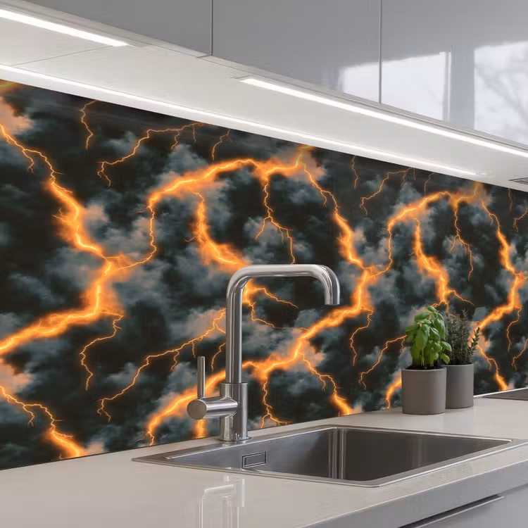 Keuken achterwand - Oranje - Bliksem - Wolken — 2