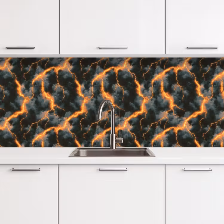 Keuken achterwand - Oranje - Bliksem - Wolken — 4