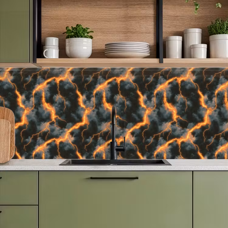 Keuken achterwand - Oranje - Bliksem - Wolken — 8