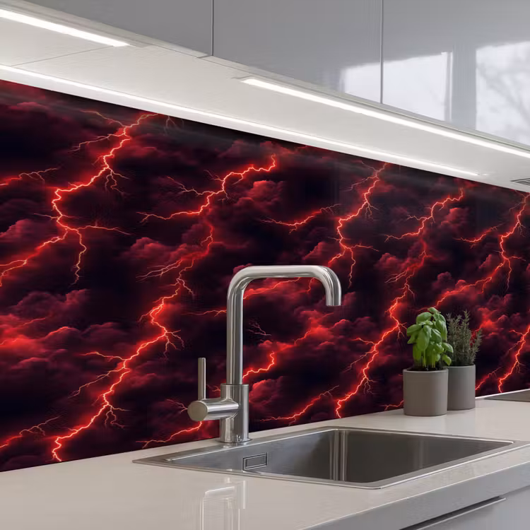Keuken achterwand - Rood - Onweer - Bliksem - Wolken — 2