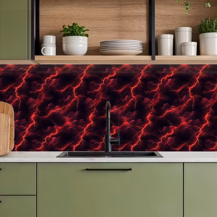 Keuken achterwand - Rood - Onweer - Bliksem - Wolken — 8