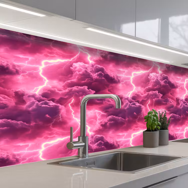 Keuken achterwand - Roze - Onweer - Wolken — 2