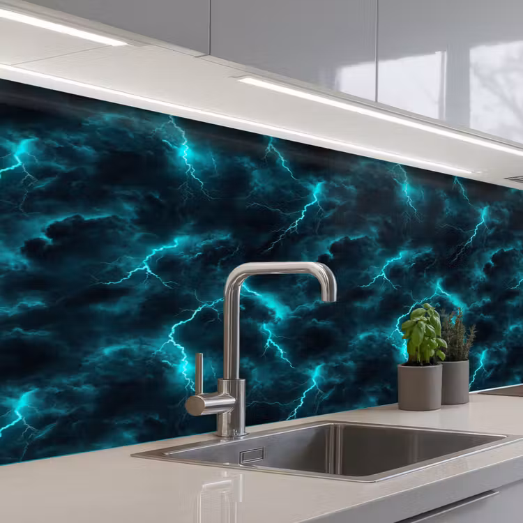 Keuken achterwand - Turquoise - Bliksem - Wolken — 2
