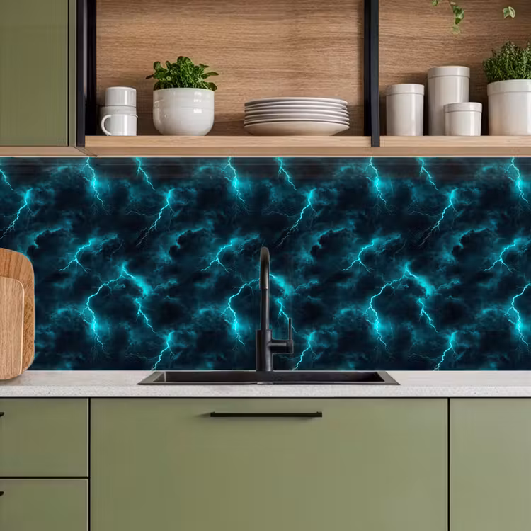 Keuken achterwand - Turquoise - Bliksem - Wolken — 8