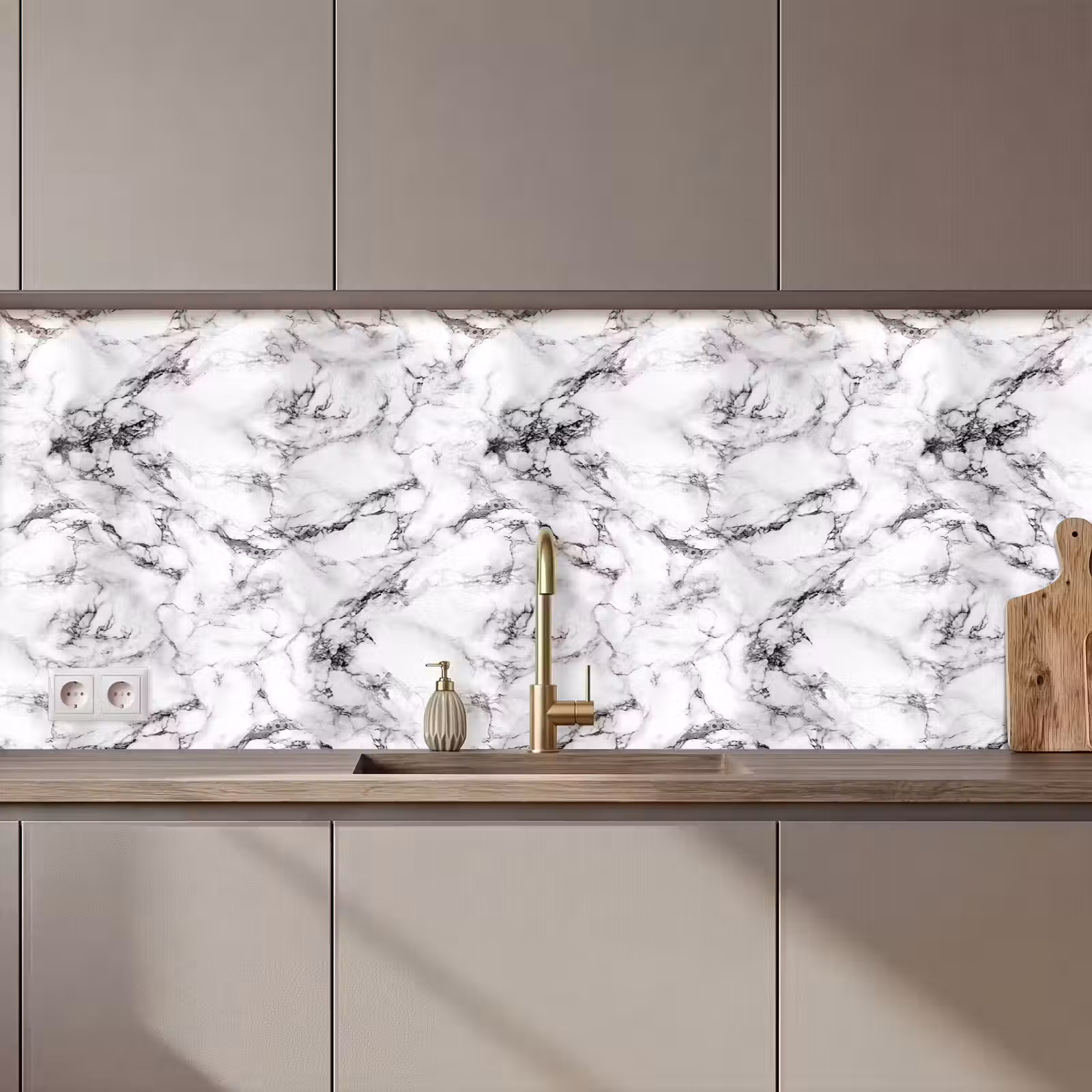 Keuken achterwand - Marmer - Zwart - Dramatisch - Wit — 1