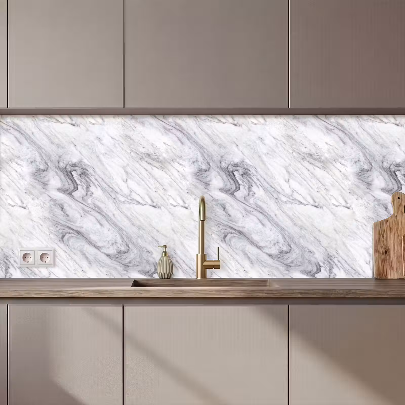 Keuken achterwand - Wervelende - Grijsstructuur - Marmer - Wit — 1
