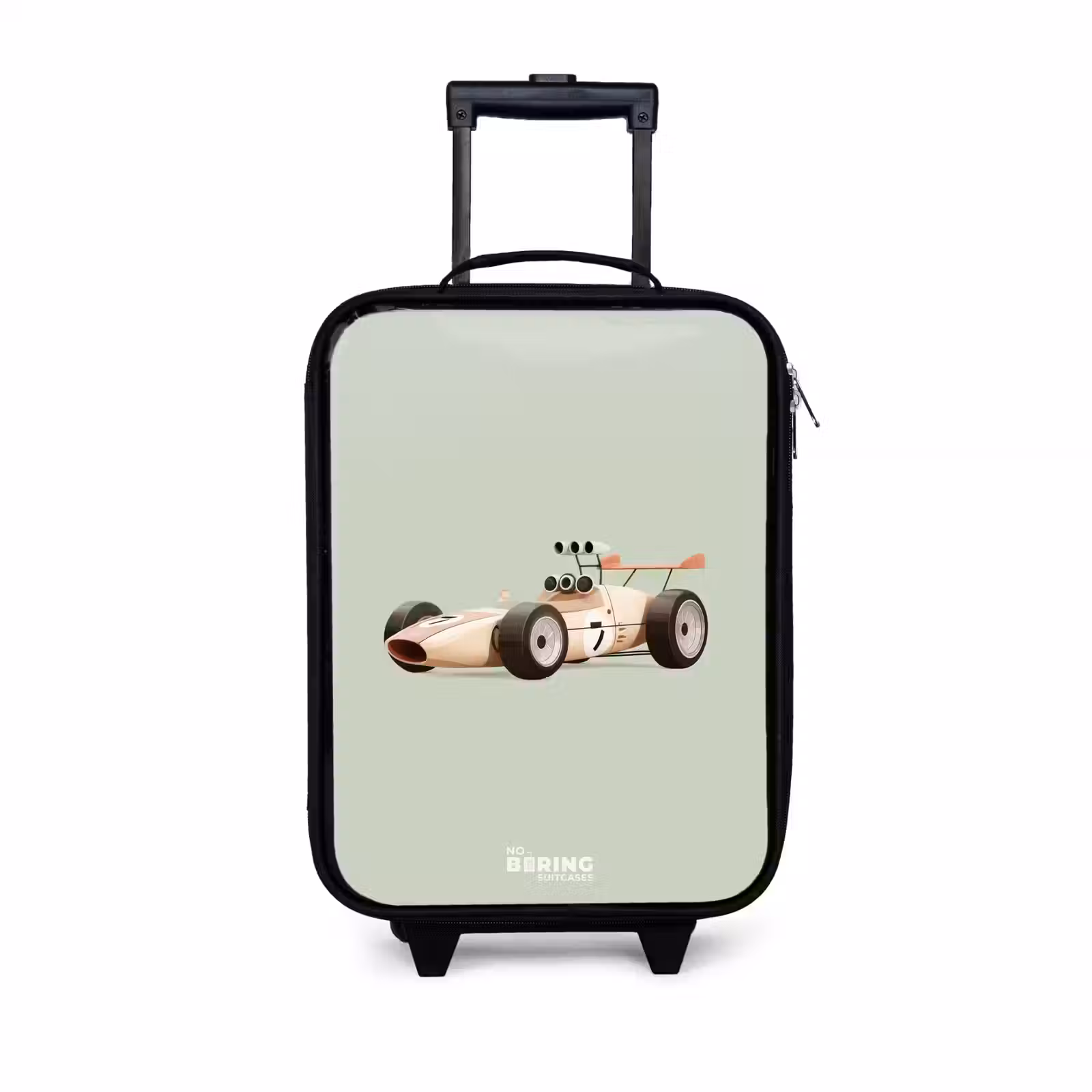 Kinderkoffer - Beige retro raceauto op groen achtergrond — 1