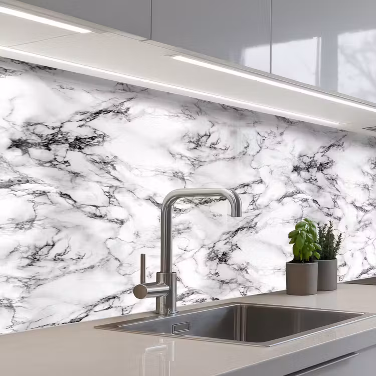 Keuken achterwand - Marmer - Zwart - Dramatisch - Wit — 2