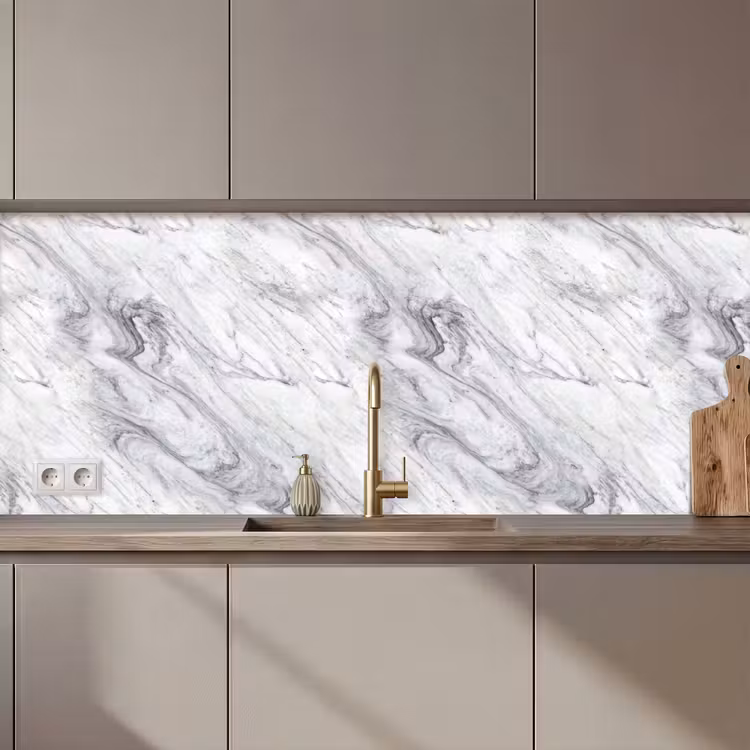 Keuken achterwand - Wervelende - Grijsstructuur - Marmer - Wit — 1