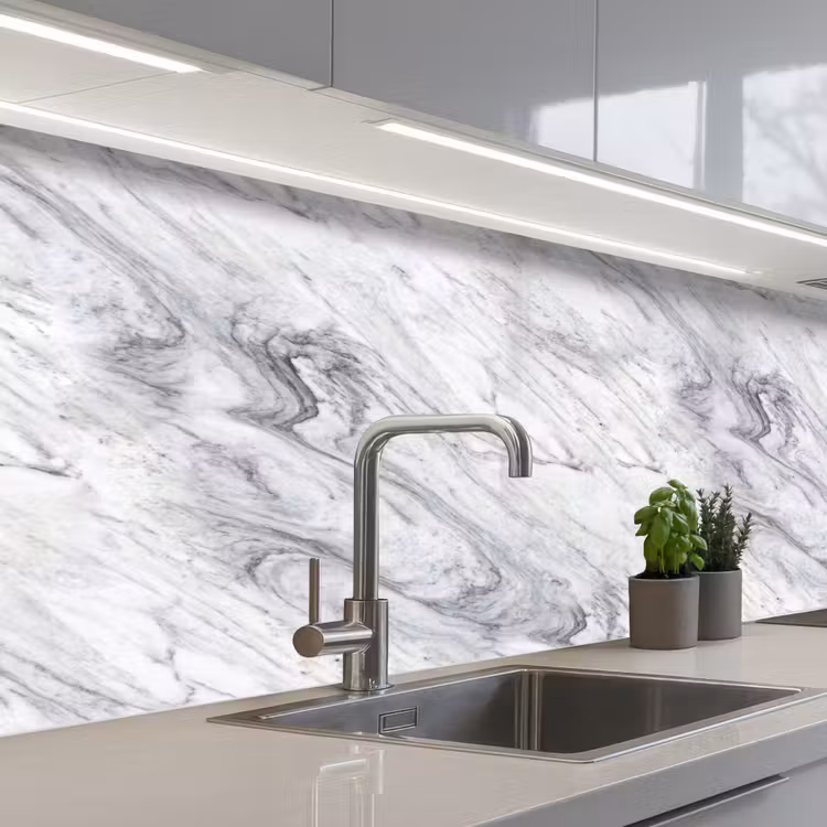 Keuken achterwand - Wervelende - Grijsstructuur - Marmer - Wit — 2