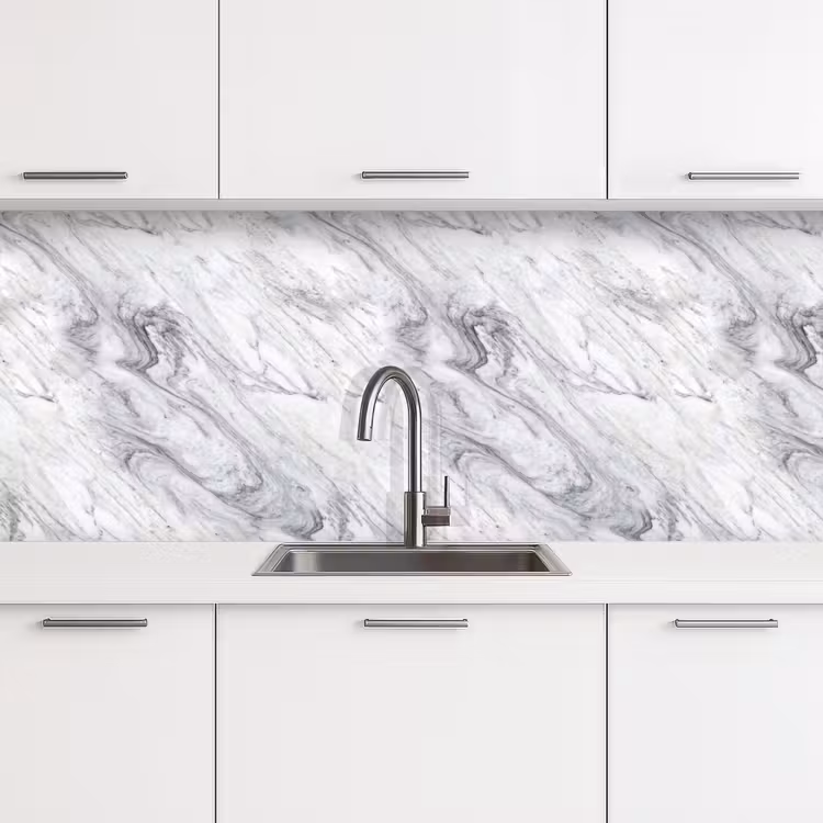 Keuken achterwand - Wervelende - Grijsstructuur - Marmer - Wit — 4