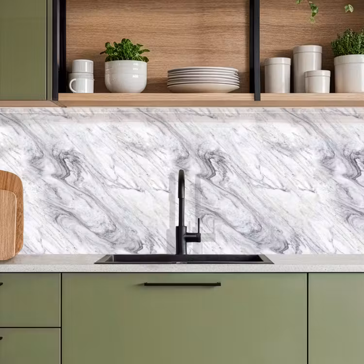 Keuken achterwand - Wervelende - Grijsstructuur - Marmer - Wit — 8