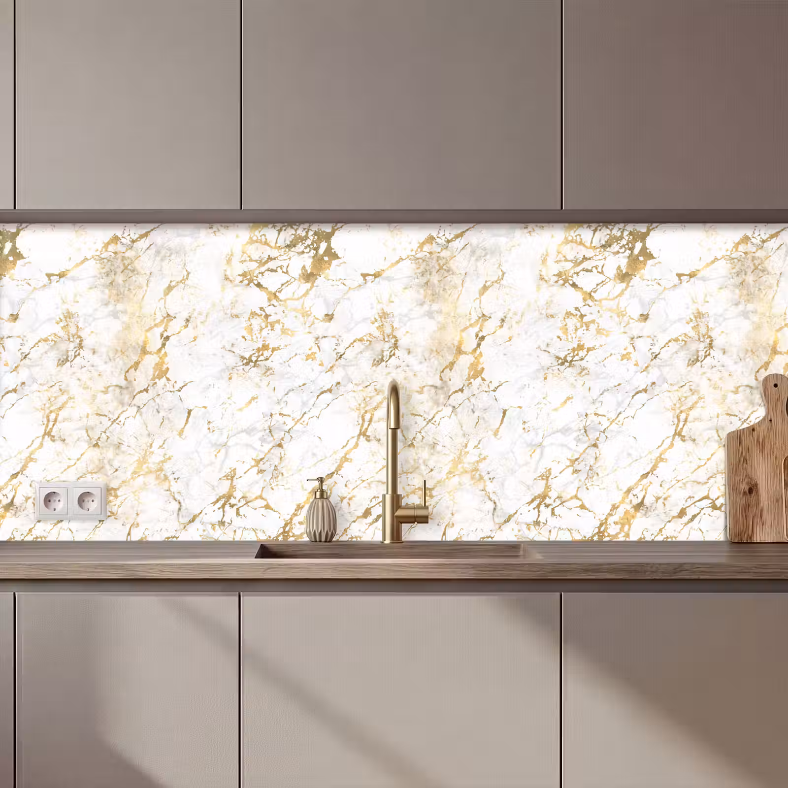 Keuken achterwand - Goudspatten - Wit - Marmer — 1