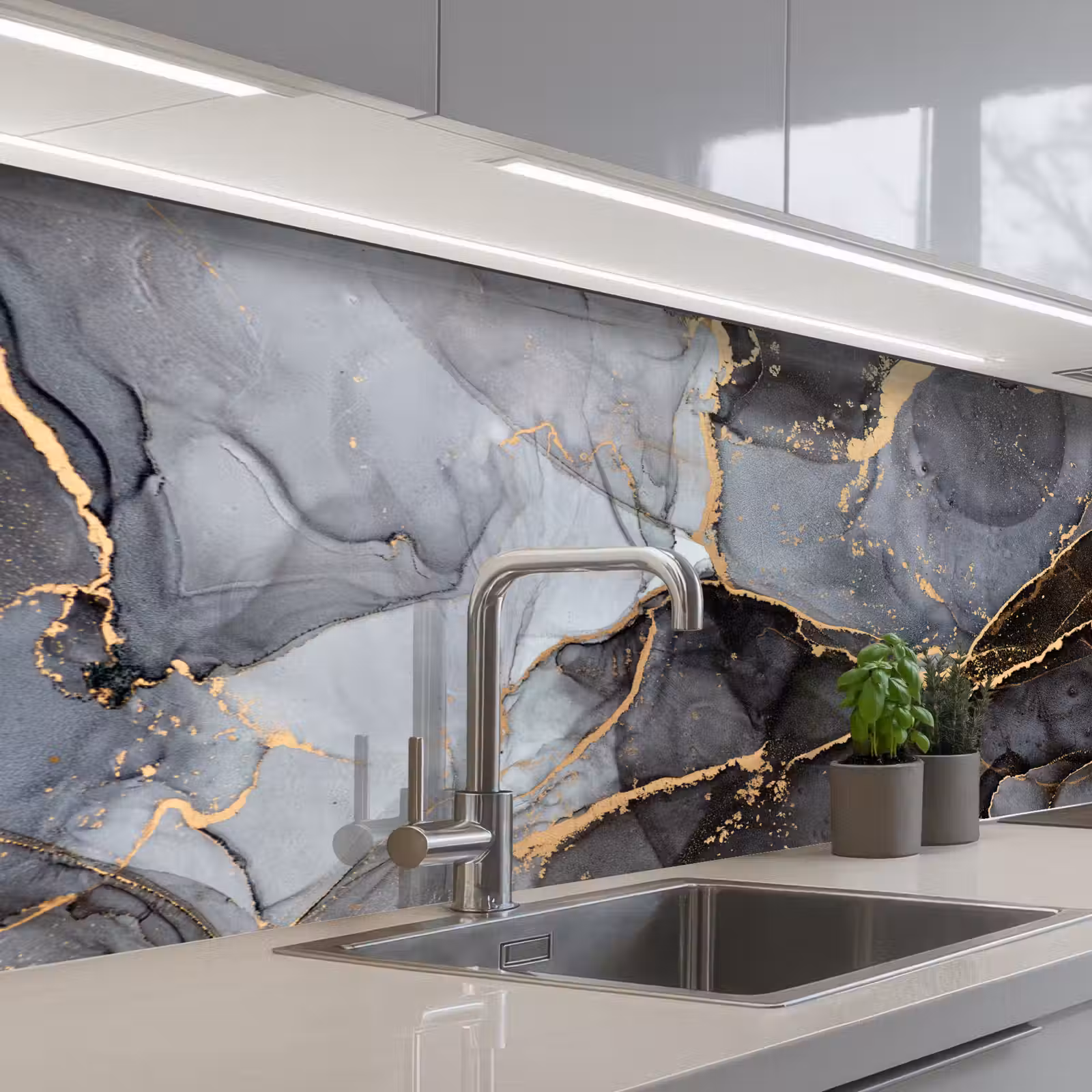 Keuken achterwand - Marmer - Abstract - Goud - Grijs — 1