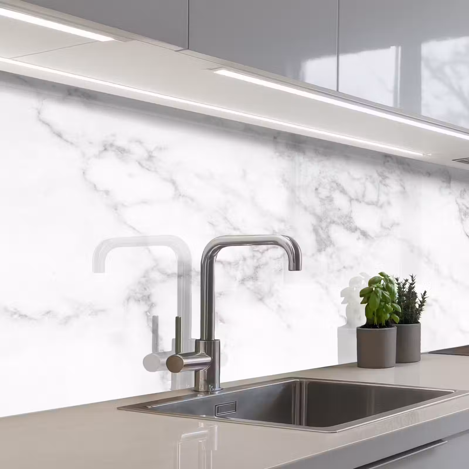 Keuken achterwand - Marmer - Grijs - Wit - Marmerstructuur — 1