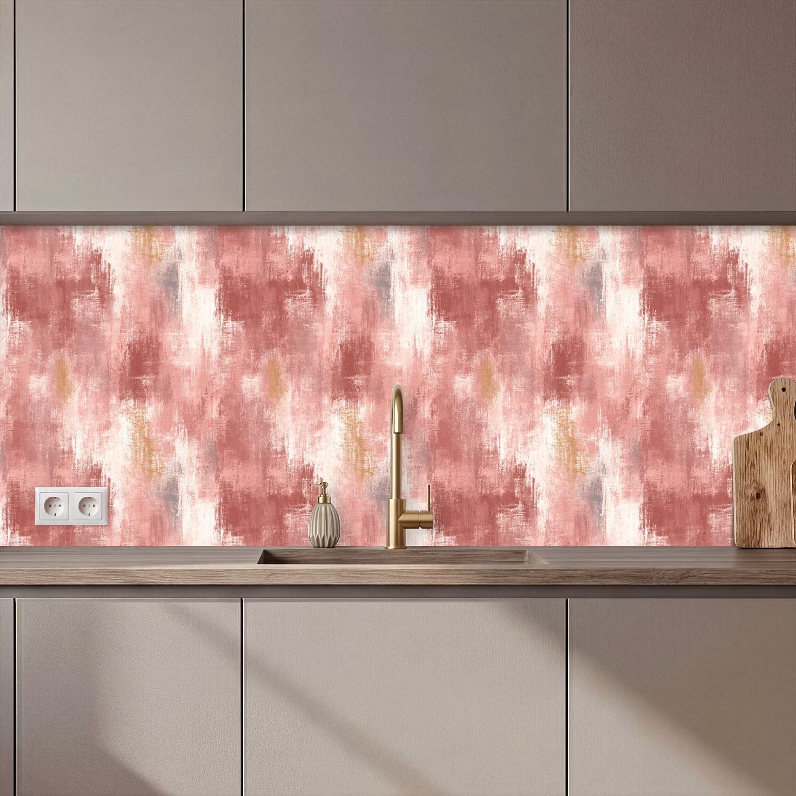 Keuken achterwand - Penseelstrepen - Verweerd - Roze — 1