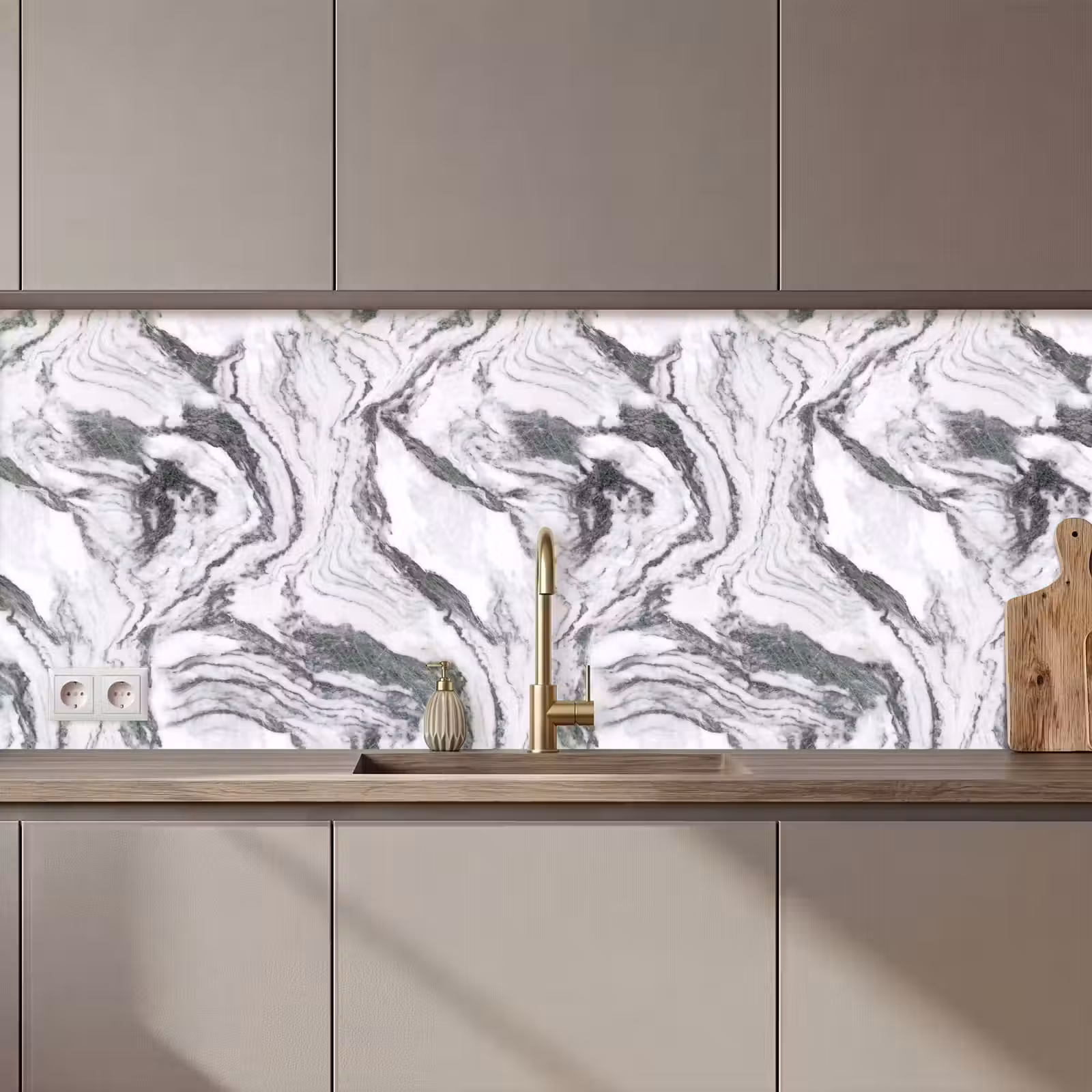 Keuken achterwand - Wit - Marmer - Golvend - Grafiet — 1
