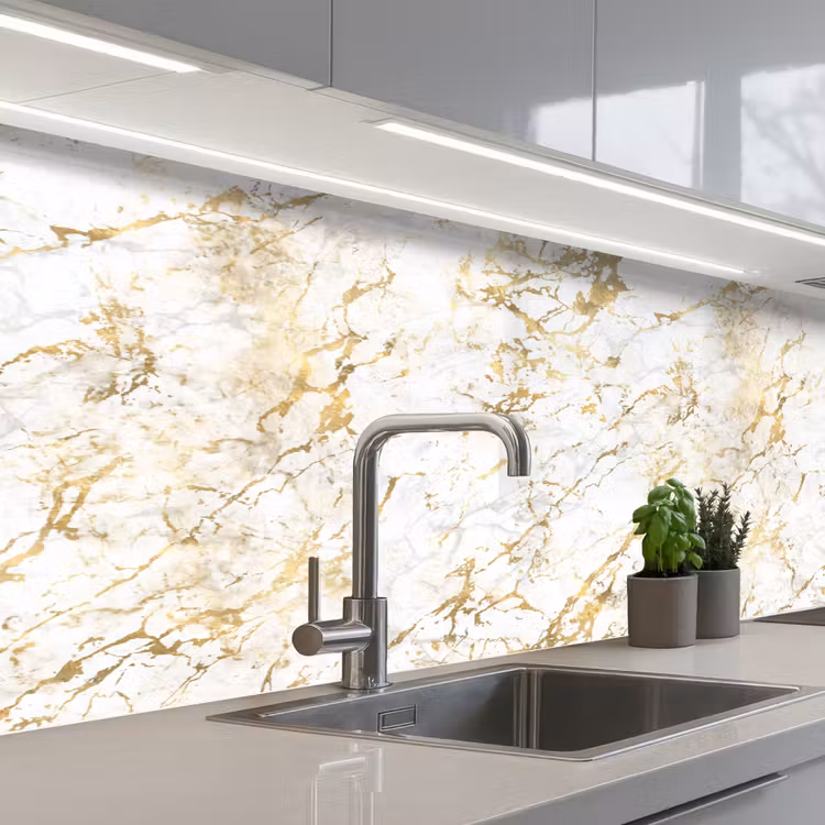 Keuken achterwand - Goudspatten - Wit - Marmer — 2