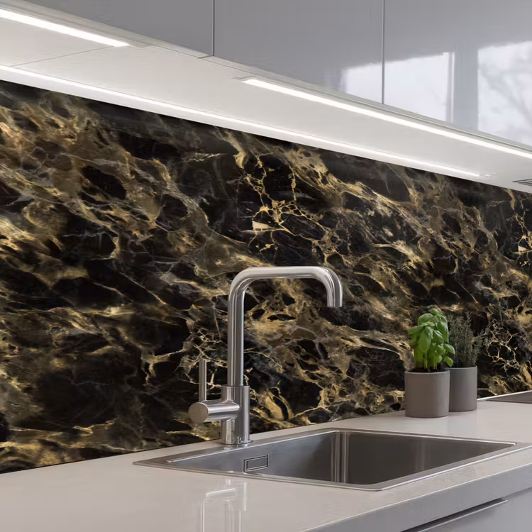 Keuken achterwand - Kristal - Goud - Zwart - Marmer — 2