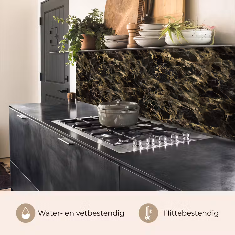 Keuken achterwand - Kristal - Goud - Zwart - Marmer — 5