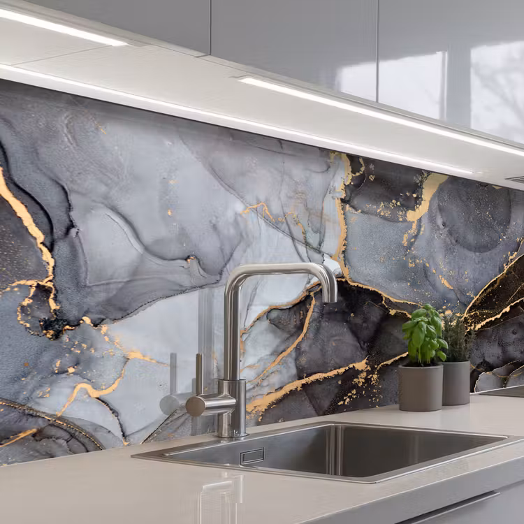 Keuken achterwand - Marmer - Abstract - Goud - Grijs — 1