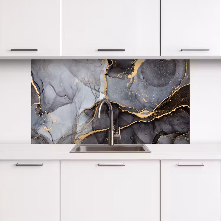 Keuken achterwand - Marmer - Abstract - Goud - Grijs — 3