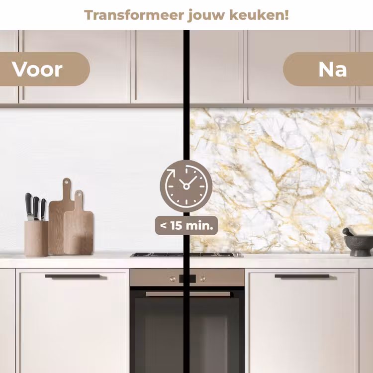 Keuken achterwand - Marmer - Wit - Expressief - Goudaccenten — 3
