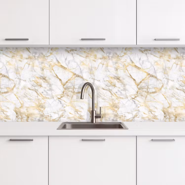 Keuken achterwand - Marmer - Wit - Expressief - Goudaccenten — 4