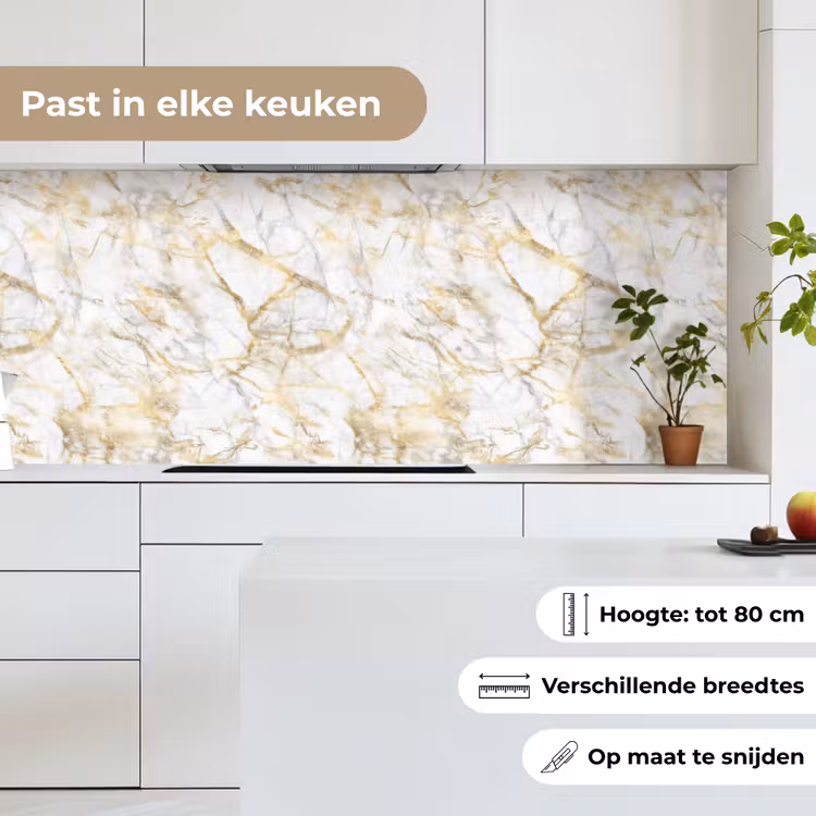 Keuken achterwand - Marmer - Wit - Expressief - Goudaccenten — 7