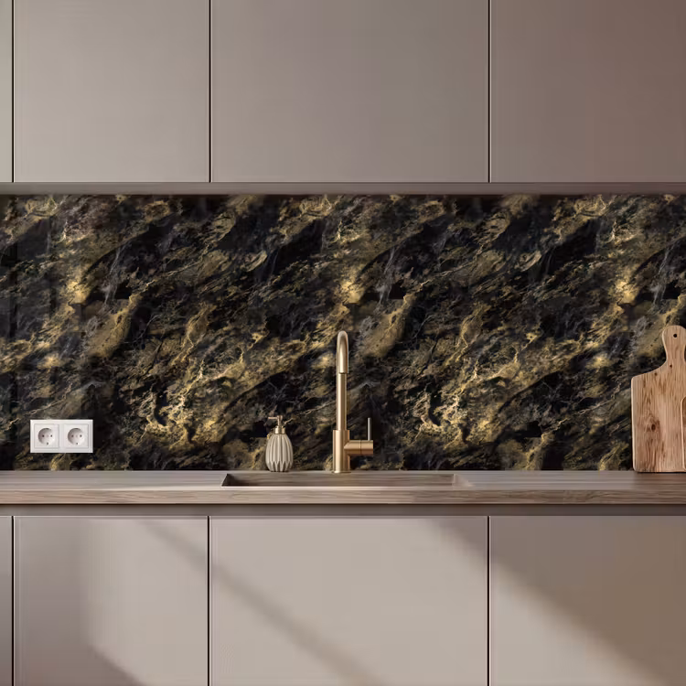 Keuken achterwand - Marmer - Zwart - Goud — 1