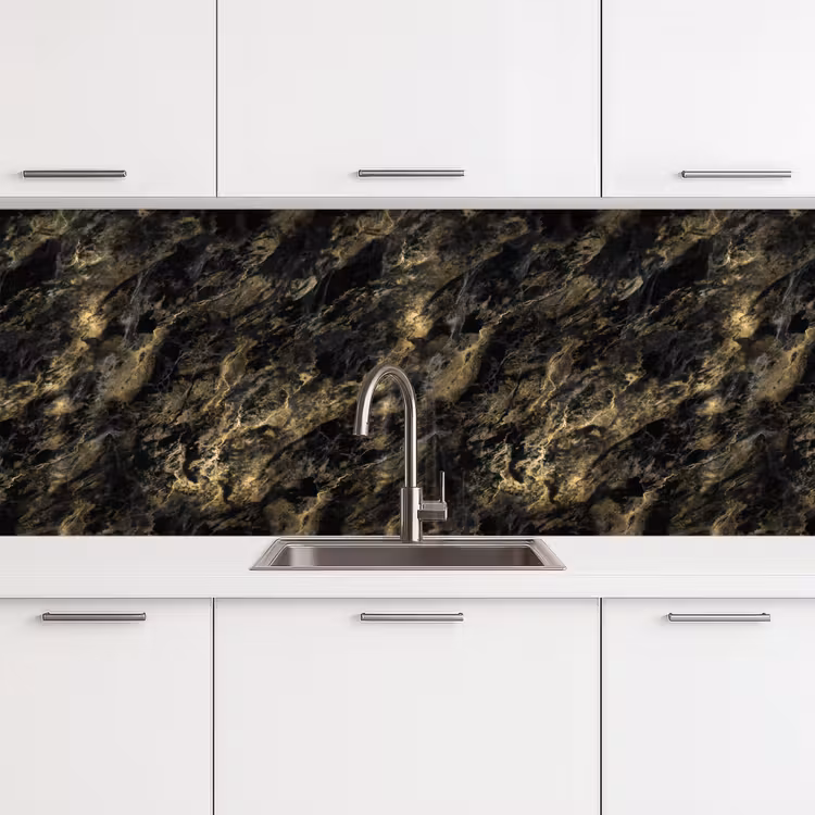 Keuken achterwand - Marmer - Zwart - Goud — 4