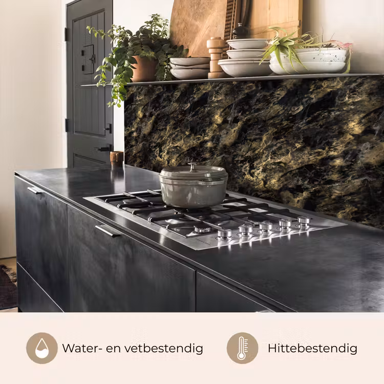 Keuken achterwand - Marmer - Zwart - Goud — 5