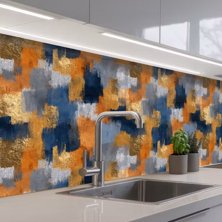 Keuken achterwand - Penseelstrepen - Ruw - Textuur - Koperblauw — 2
