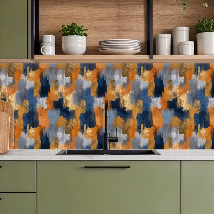 Keuken achterwand - Penseelstrepen - Ruw - Textuur - Koperblauw — 8