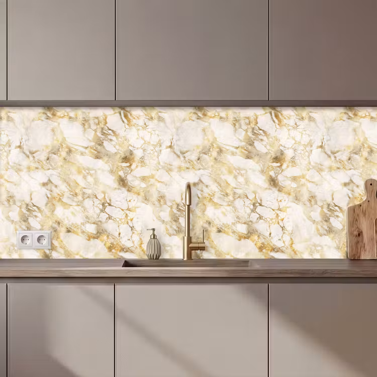 Keuken achterwand - Warm - Gouden - Marmer - Patroon — 1
