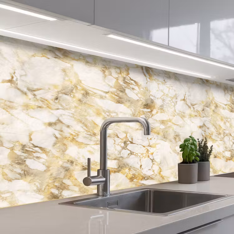 Keuken achterwand - Warm - Gouden - Marmer - Patroon — 2