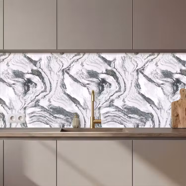 Keuken achterwand - Wit - Marmer - Golvend - Grafiet — 1