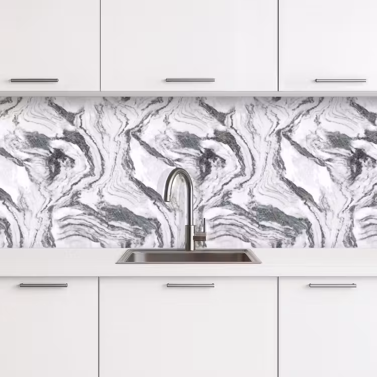 Keuken achterwand - Wit - Marmer - Golvend - Grafiet — 4