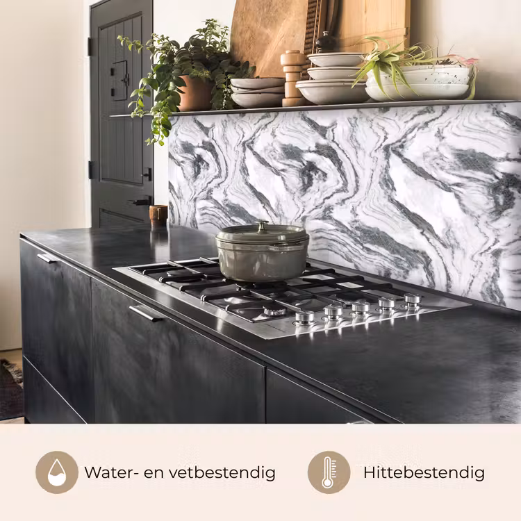 Keuken achterwand - Wit - Marmer - Golvend - Grafiet — 5