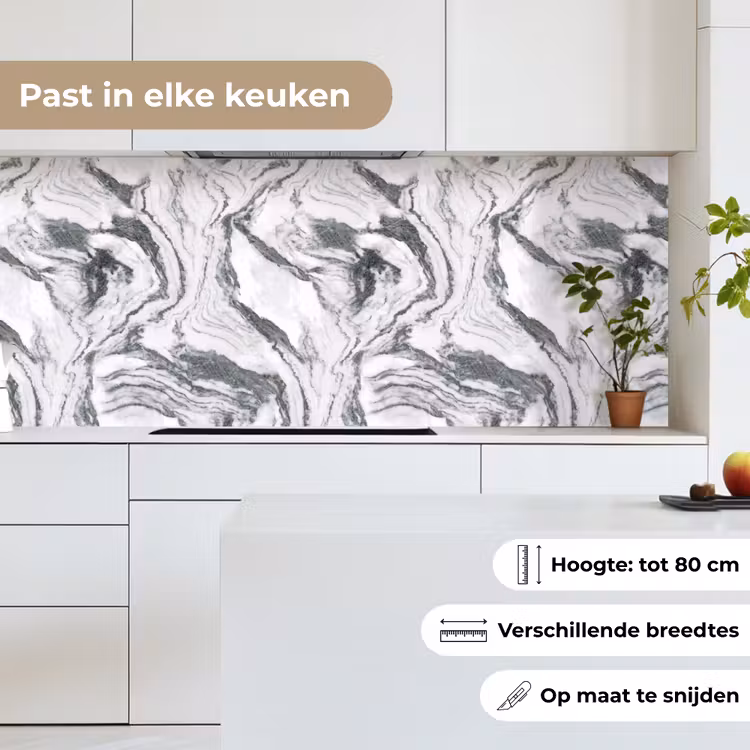 Keuken achterwand - Wit - Marmer - Golvend - Grafiet — 7