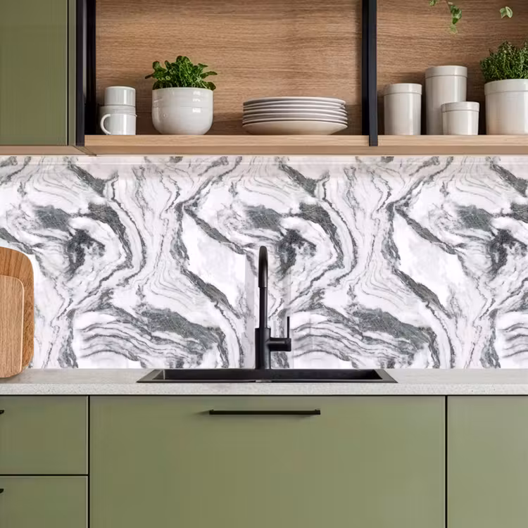 Keuken achterwand - Wit - Marmer - Golvend - Grafiet — 8