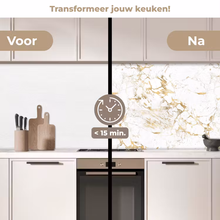 Keuken achterwand - Wit - Marmer - Luxe - Goud — 3
